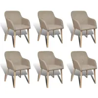 vidaXL Eetkamerstoelen met eikenhouten poten stof beige 6 st online kopen