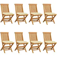 vidaXL Tuinstoelen 8 st met crèmewitte kussens massief teakhout