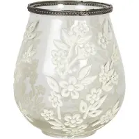 Clayre & Eef Theelichthouder Ø 12x13 cm Glas Metaal Bloemen Waxinelichthouder Transparant Waxinelichthouder