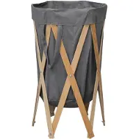 vidaXL Wasmand inklapbaar hout en stof grijs
