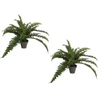 Mica Decorations 2x Stuks Boston Varen Kunstplanten Groen In Grijze Pot H35 Cm X D45 Cm - Kunstplanten/nepplanten