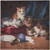 Clayre & Eef Canvas schilderij 40x40 cm Bruin Rood Canvas Katten Schilderij Bruin Schilderij