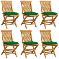 vidaXL Klapstoelen met groene kussens, 6 stuks, massief teak hout
