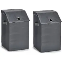 Zeller Set van 2x stuks polyester wasmand antraciet met deksel 34 x 34 x 60 cm - Wasmanden