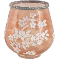 Clayre & Eef Theelichthouder Ø 13x14 cm Roze Wit Glas Metaal Rond Bloemen Waxinelichthouder Wit Waxinelichthouder