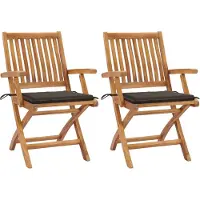 vidaXL Klapstoelen, 2 stuks, met taupekleurige kussens, gemaakt van massief teakhout