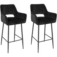 Bronx71 Velvet barkruk Mika zwart 78 cm - Barkrukken set van 2.