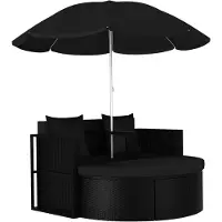 vidaXL Tuinbed met parasol poly rattan zwart