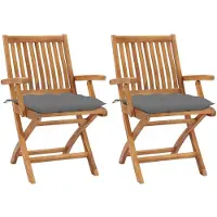 vidaXL Tuinstoelen 2 st met grijze kussens massief teakhout