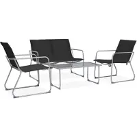 vidaXL 4-delige loungeset voor de tuin, met stoffen bekleding en stalen frame, zwart