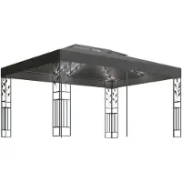 vidaXL Prieel met dubbel dak en LED-lichtslinger 3x4 m antracietkleur