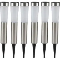 Grundig Solar tuinlampen pilaar/paal op zonne-energie 56 cm RVS 6 stuks - Prikspotjes