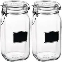 Bormioli Rocco 2x Luchtdichte potten transparant glas met krijtbordje 1,5 L - Weckpotten