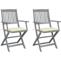 vidaXL Set van 2 klapstoelen met kussens, gemaakt van massief acaciahout.