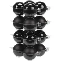 Othmar decorations 16x Glazen kerstballen mat/glans zwart 8 cm - Kerstbal