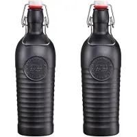 Bormioli Rocco 2x Glazen Beugelfles/weckfles Mat Zwart Met Beugeldop 1,2 Liter - Decoratieve Flessen