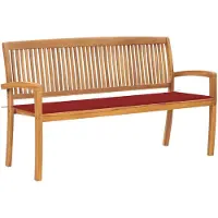 vidaXL Tuinbank, 159 cm, teakhout, met rode kussen