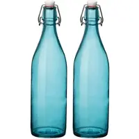 Bormioli Rocco Set van 2x stuks turqouise weckflessen/waterflessen met beugeldop 1 liter - Drinkflessen
