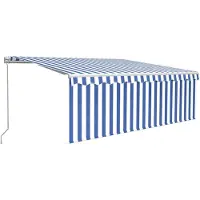 vidaXL Luifel handmatig uittrekbaar met rolgordijn LED 4x3 m blauw wit