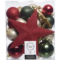 Décoris Kerstballen set | | 33 stuks (Met piek, IJspegels, 4-kleurig)