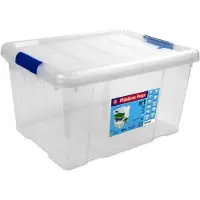 Hega hogar 1x Opbergboxen/opbergdozen met deksel 16 liter kunststof transparant/blauw - Opbergbox