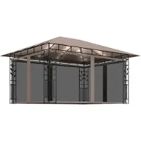 vidaXL Prieel met klamboe LED-lichtslinger 180 g/m² 4x3x2,73 m taupe