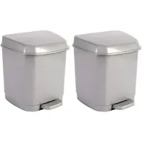 Hega hogar 2x Grijze pedaalemmer afvalemmers/afvalbakken 7 liter 26 cm - Prullenbakken