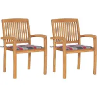 vidaXL Tuinstoelen 2 st met rood geruite kussens massief teakhout
