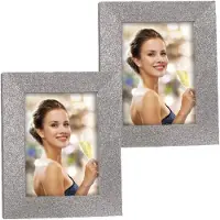 Zep 2x stuks houten fotolijstje zilver met glitters geschikt voor een foto van 13 x 18 cm - Fotolijsten