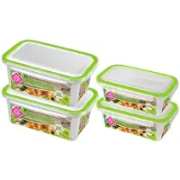 Hega hogar 4x Voedsel plastic bewaarbakjes 0,75 en 2 liter transparant/groen - Vershoudbakjes