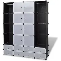 vidaXL Kast modulair met 18 vakken 37x146x180,5 cm zwart en wit