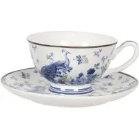 Clayre & Eef Kop En Schotel Ø 15*7 Cm / 200 Ml Blauw Porselein Servies