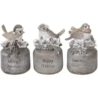Clayre & Eef Grijze Decoratie vogel (3) 7*6*10 cm 6PR3468