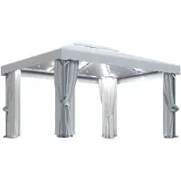 vidaXL Prieel met gordijn en LED-lichtslinger 4x3 m crèmewit