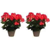 Mica Decorations 2x stuks donkerroze Begonia kunstplant 30 cm in grijze pot - Kunstplanten