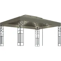 vidaXL Prieel met dubbel dak en LED-lichtslinger 3x4 m taupe