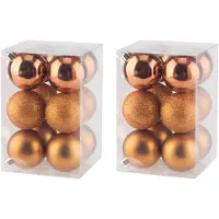 Cosy & Trendy 24x stuks kunststof kerstballen oranje 6 cm mat/glans/glitter - Kerstbal