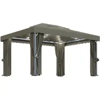 vidaXL Prieel met gordijn en LED-lichtslinger 4x3 m taupe