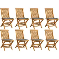 vidaXL Tuinstoelen 8 st met grijze kussens massief teakhout