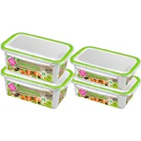 Hega hogar 4x Voedsel plastic bewaarbakjes 1,5 en 2 liter transparant/groen - Vershoudbakjes