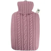 Merkloos Luxe warmwaterkruik met gebreide hoes pastel roze 1,8 liter - Kruiken