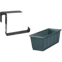 Geli Kunststof plantenbak antraciet grijs rechthoekig 40 cm met 2 verstelbare railing beugels - Plantenbakken