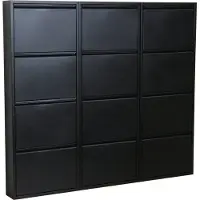 Hioshop Pisa schoenenkast zwart metaal met 4 vakken - set van 3.