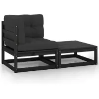 vidaXL 2-delige Loungeset met kussens massief grenenhout zwart