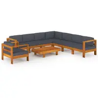 vidaXL 9-delige Loungeset met donkergrijze kussens acaciahout