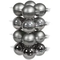 Othmar decorations Kerstballen - 16x st - titanium grijs tinten - D8 cm - glas - Kerstbal