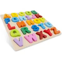 Woet Houten Alfabet Puzzel - ABC Hoofdletters A t/m Z - Kleurrijke Educatieve Legpuzzel - Alfabet Leren - Peuterspeelgoed - Vanaf 2 Jaar