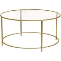 Hoppa! Songmics Salontafel Rond - Goudkleur - Glas/metaal - 84x84x45,5