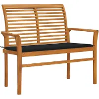 vidaXL Tuinbank met zwart kussen, 112 cm, massief teakhout
