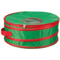 Sunware opbergtas voor grote kerstkrans Ø 600 x 200 mm groen/rood